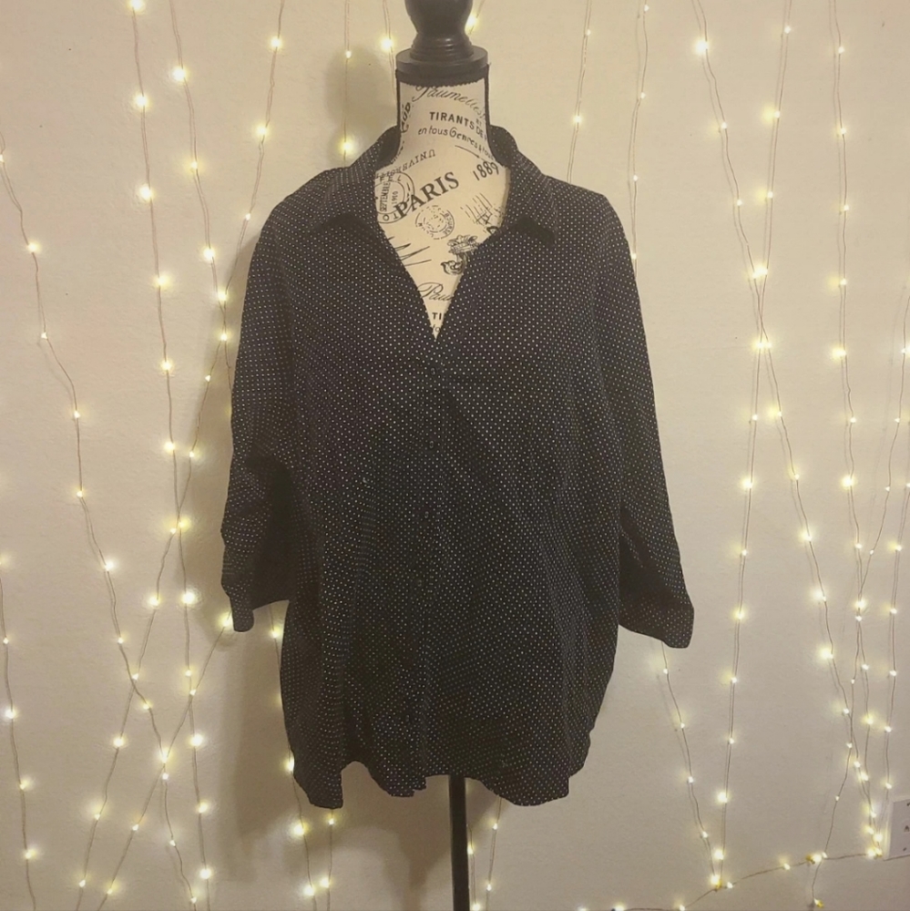 Black white polka dot button down shirt 212 collection 2x